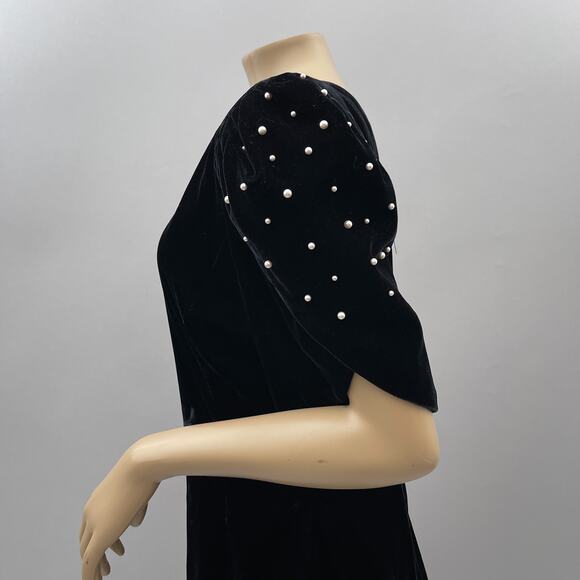 Michael Marcella Vtg 80s Dress Women 10 Black Velvet Gown Puff Pearl Sleeve NWT - Picture 4 of 11